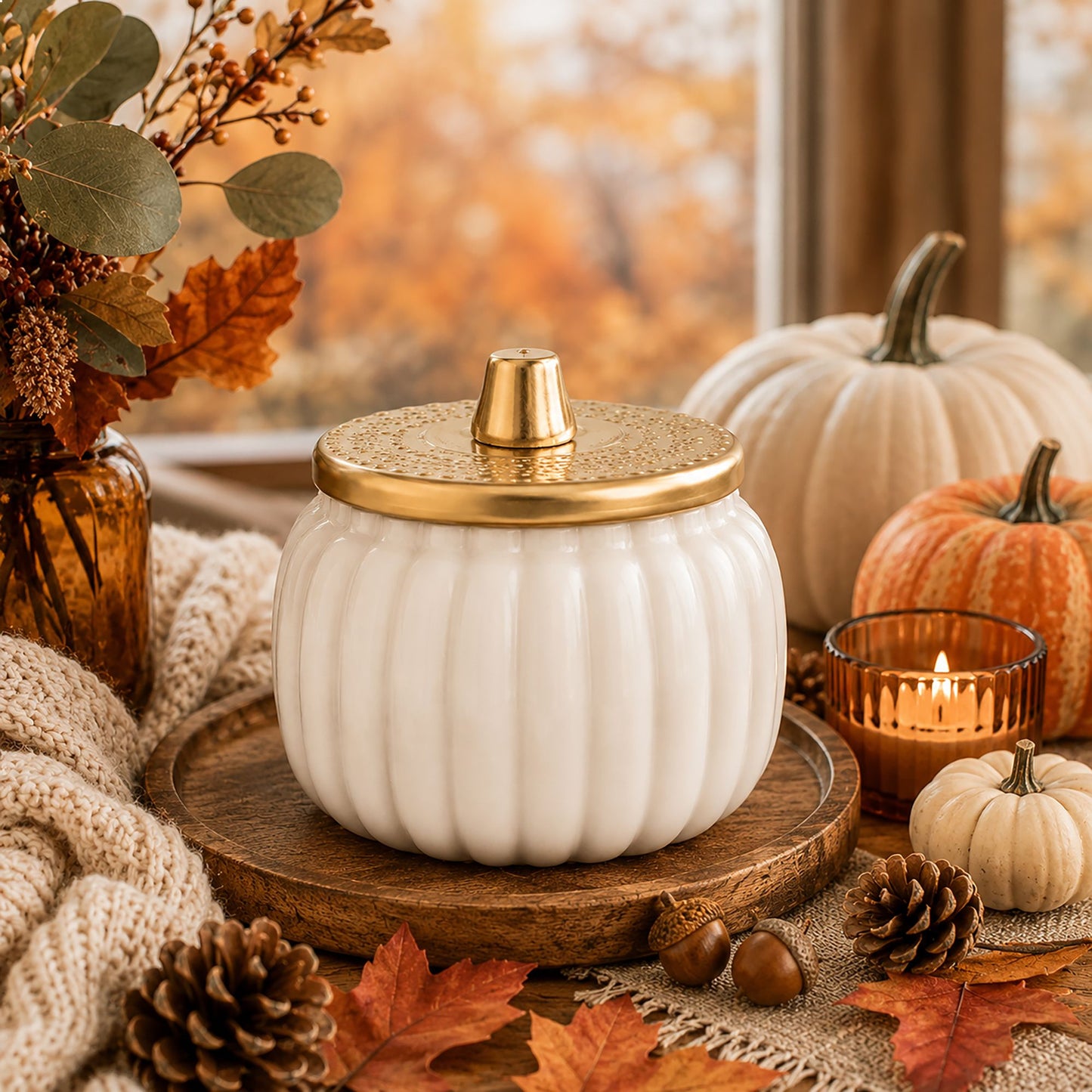 Vanilla Bean Ivory Harvest Ceramic Pumpkin Candle