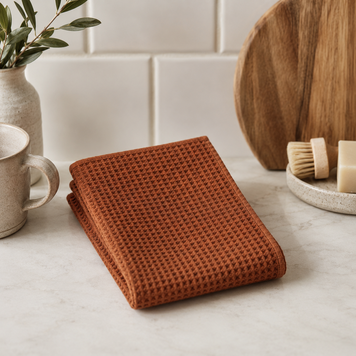 Burnt Orange Waffle Tea Towel