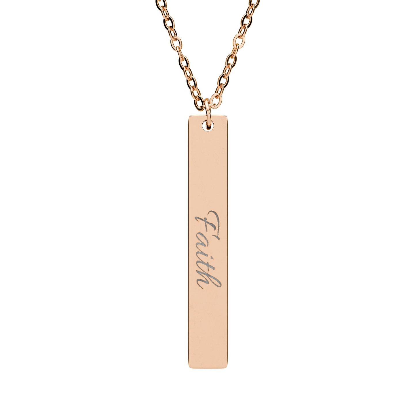 Engraved "Faith" Vertical Bar Necklace – Personalized Minimalist Pendant