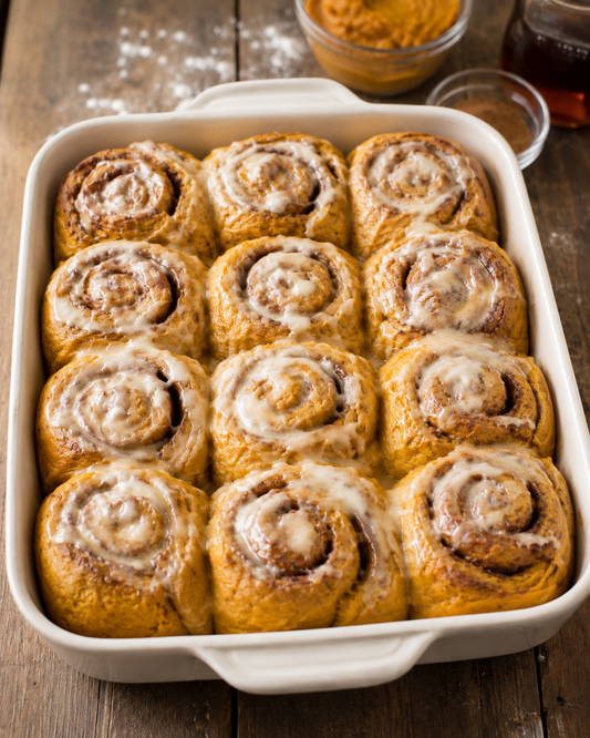Pumpkin Cinnamon Rolls with Maple Cream Cheese Icing