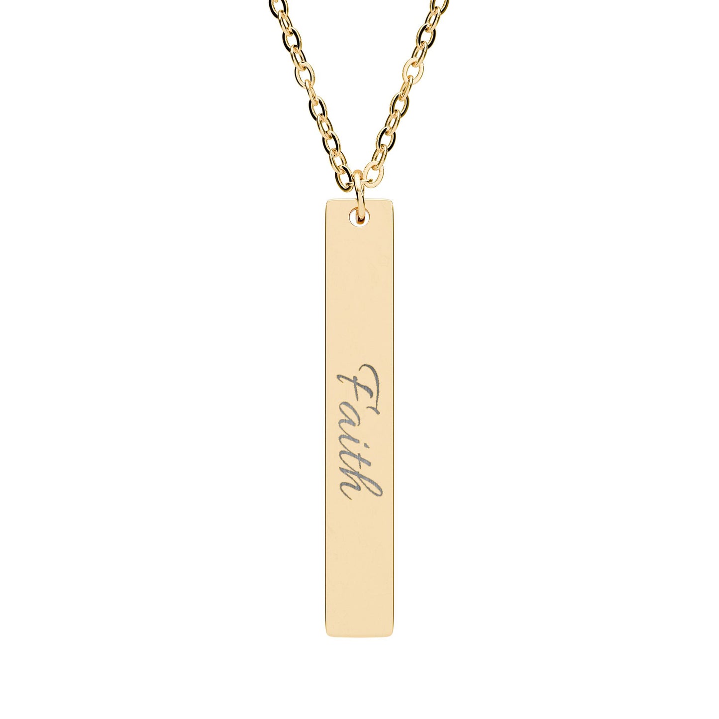 Engraved "Faith" Vertical Bar Necklace – Personalized Minimalist Pendant