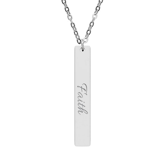 Engraved "Faith" Vertical Bar Necklace – Personalized Minimalist Pendant
