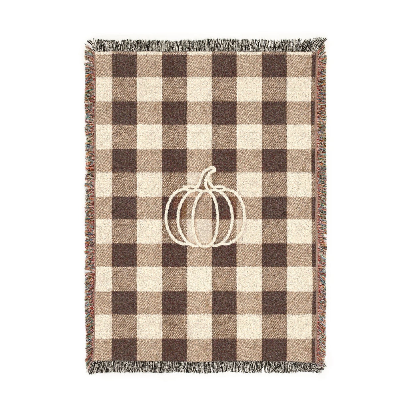 Autumn Pumpkin Plaid Woven Blanket