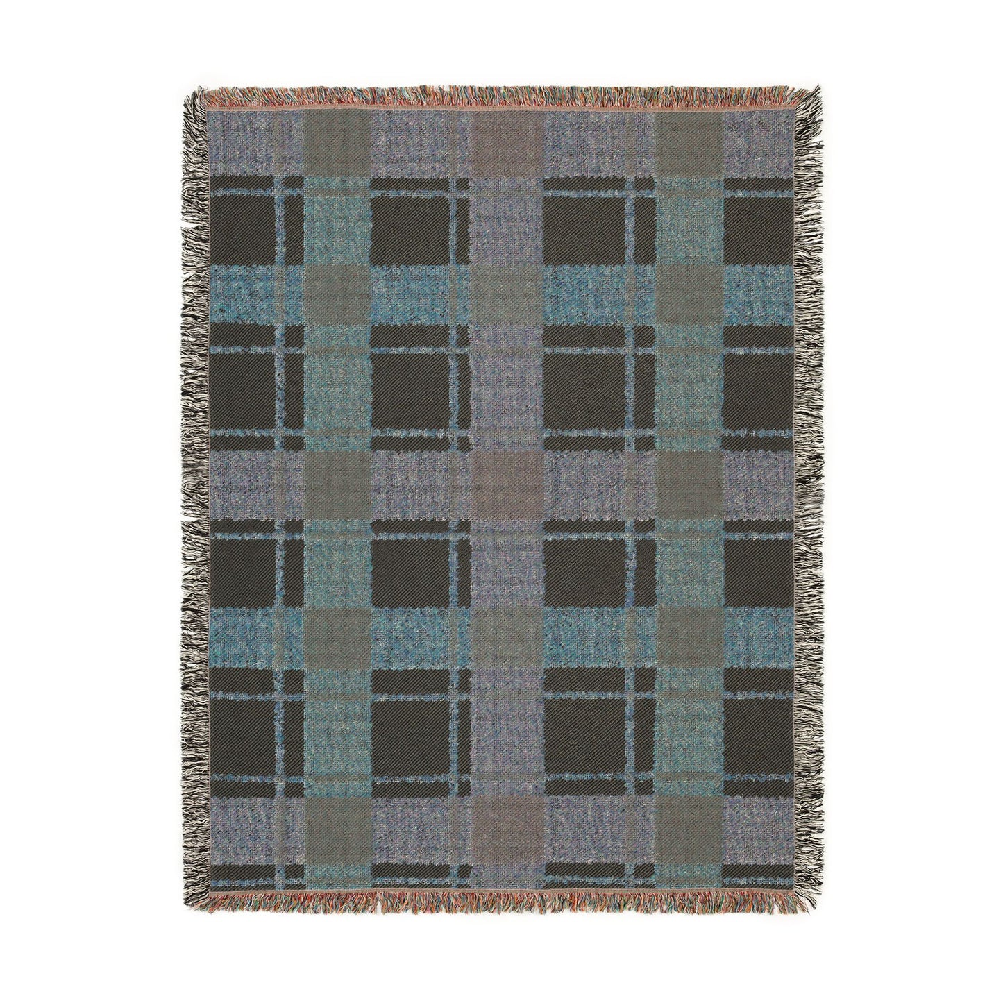 Plaid Woven Throw Blanket — Rustic Red & Olive Fringe Blanket
