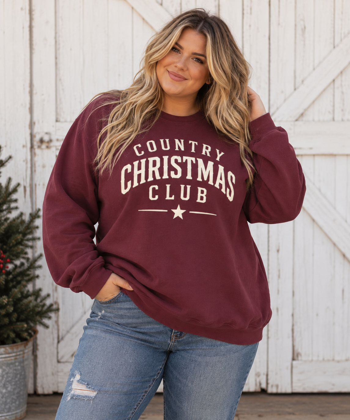 Country Christmas Club Sweatshirt - Maroon