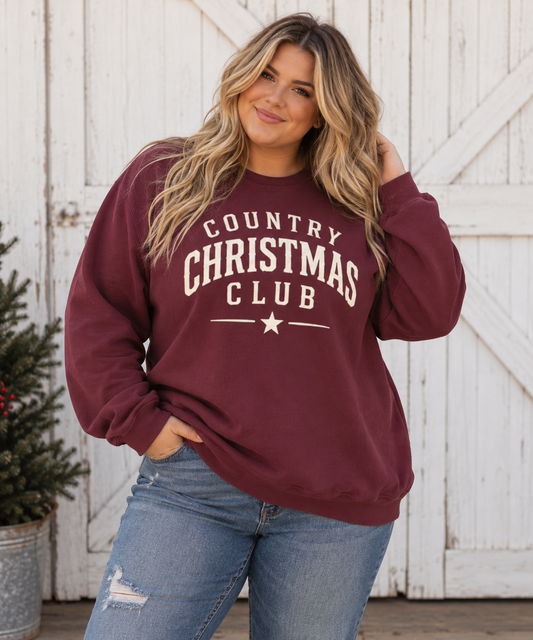 Country Christmas Club Sweatshirt - Maroon