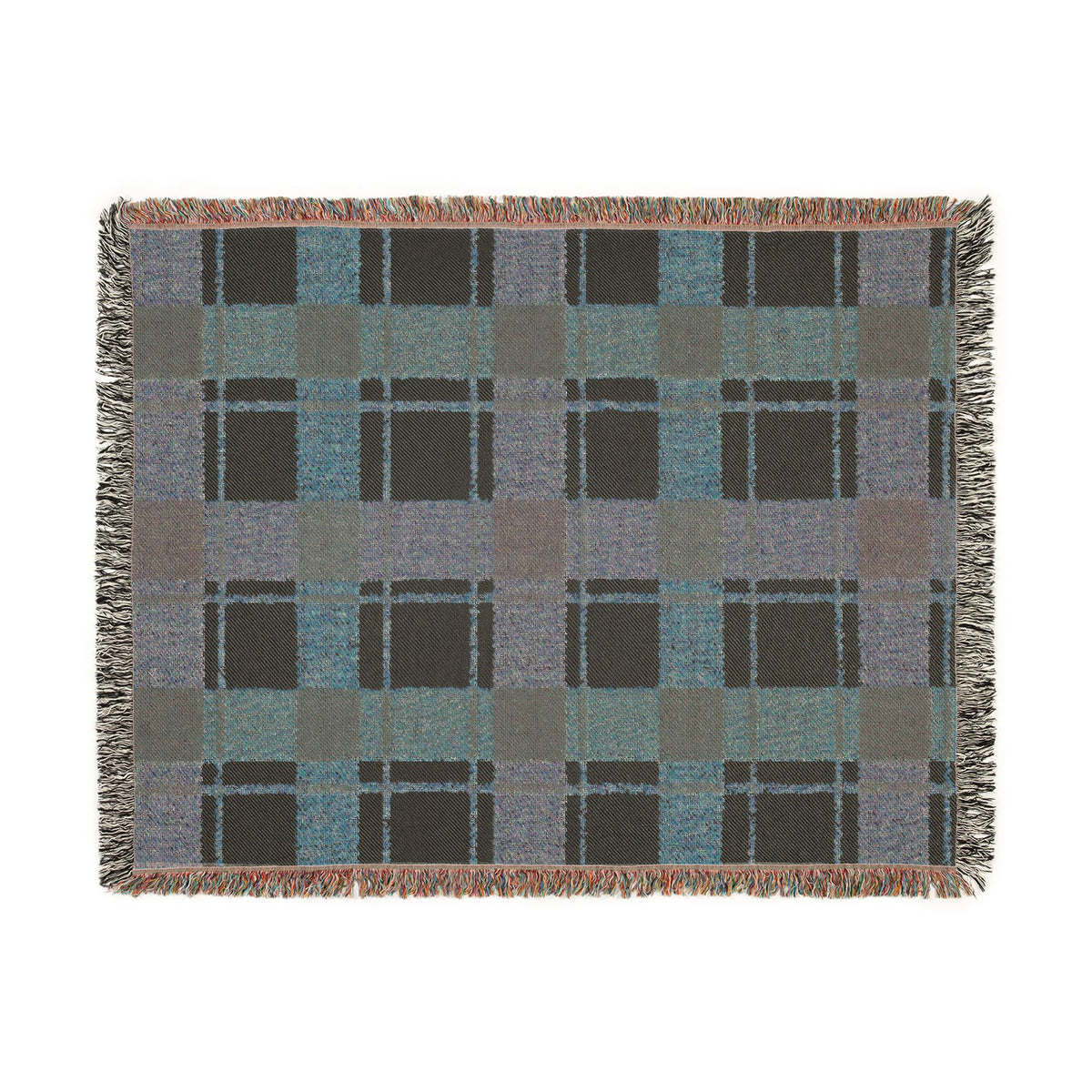 Plaid Woven Throw Blanket — Rustic Red & Olive Fringe Blanket