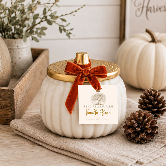 Vanilla Bean Ivory Harvest Ceramic Pumpkin Candle