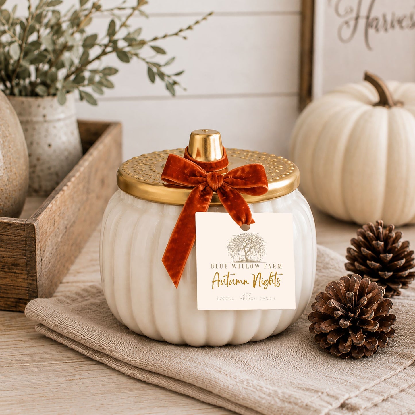 Autumn Nights Ivory Harvest Ceramic Pumpkin Candle