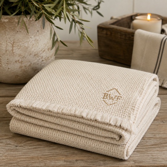 BWF Embroidered Cotton Waffle Throw Blanket - Oatmeal